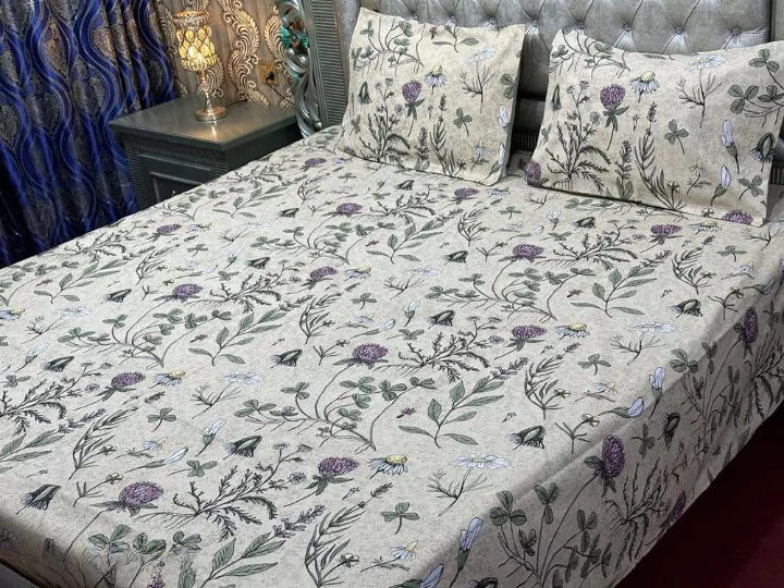 3 Pcs Cotton Printed Double Bedsheet