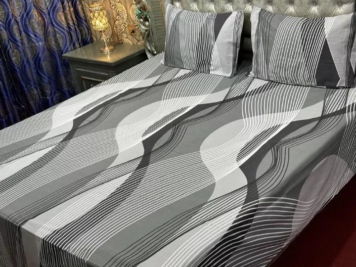 3 Pcs Cotton Printed Double Bedsheet