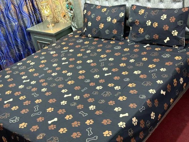 3 Pcs Cotton Printed Double Bedsheet