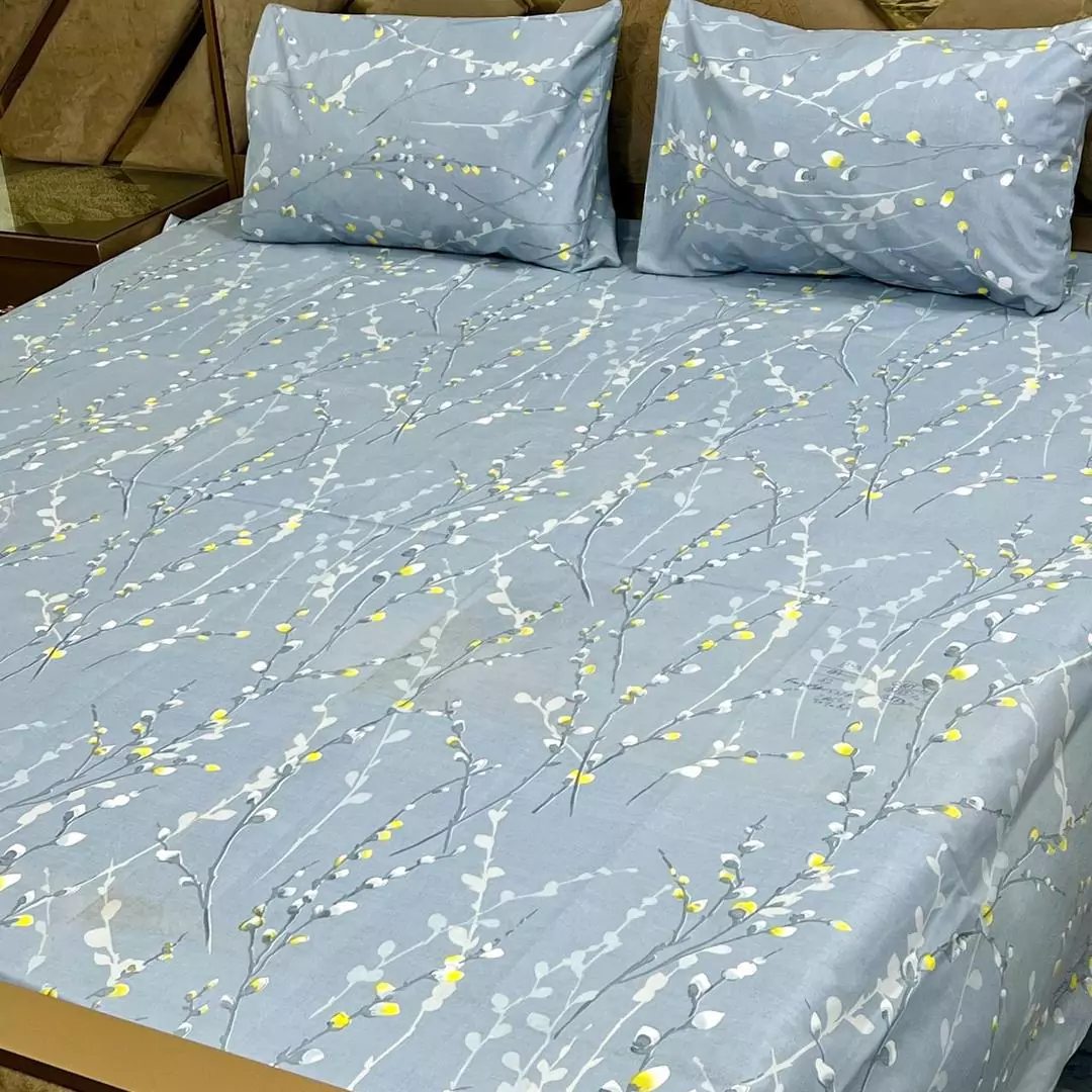 3 Pcs Cotton Printed Double Bedsheet B62