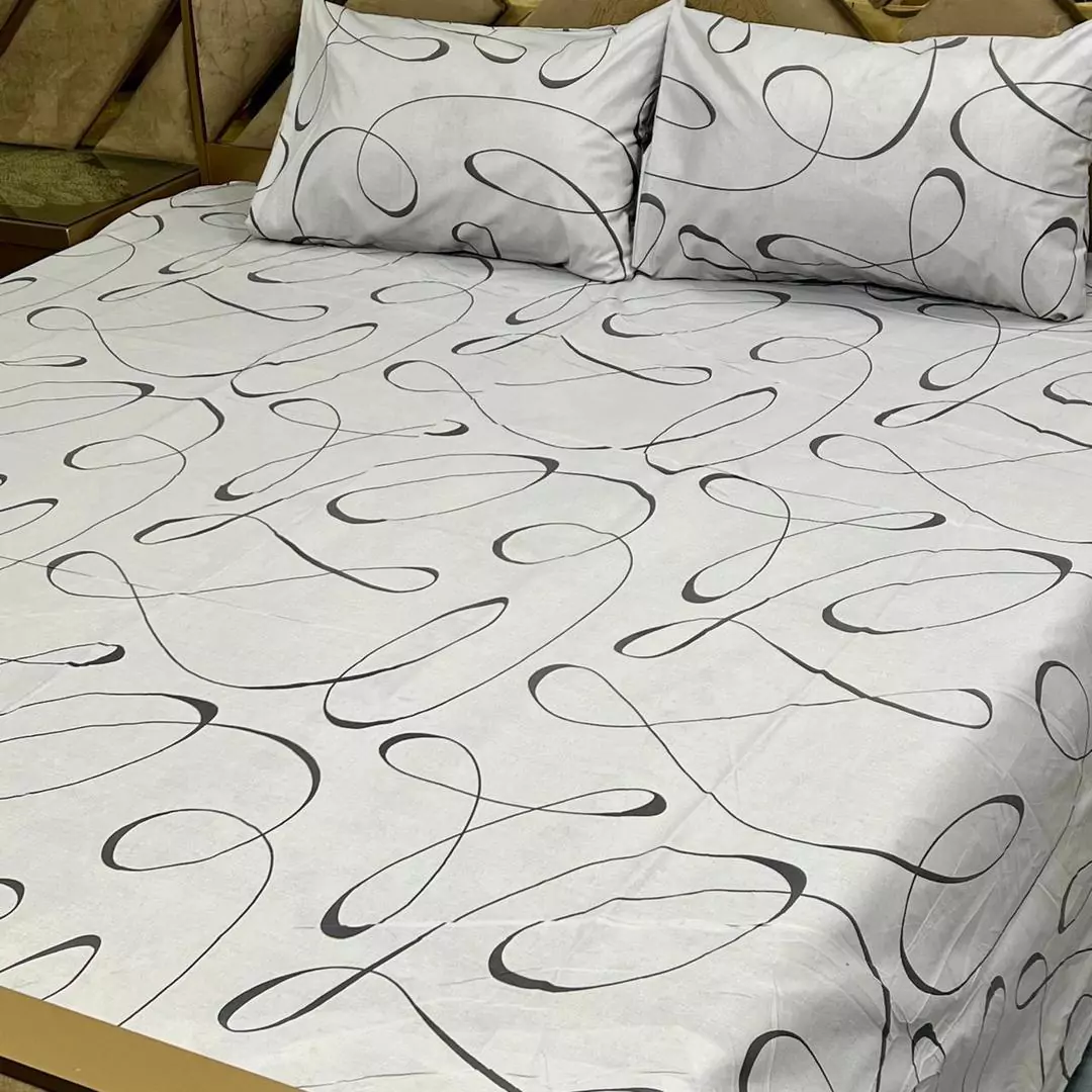 3 Pcs Cotton Printed Double Bedsheet B64