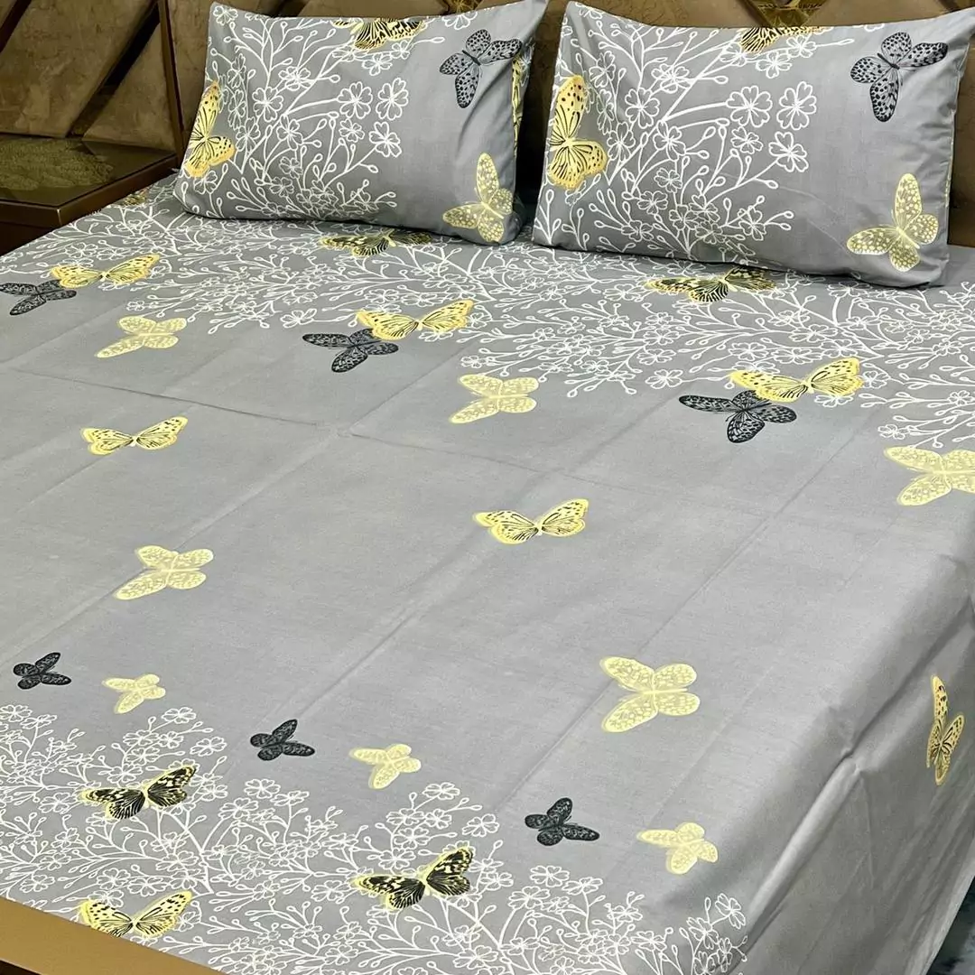 3 Pcs Cotton Printed Double Bedsheet B65