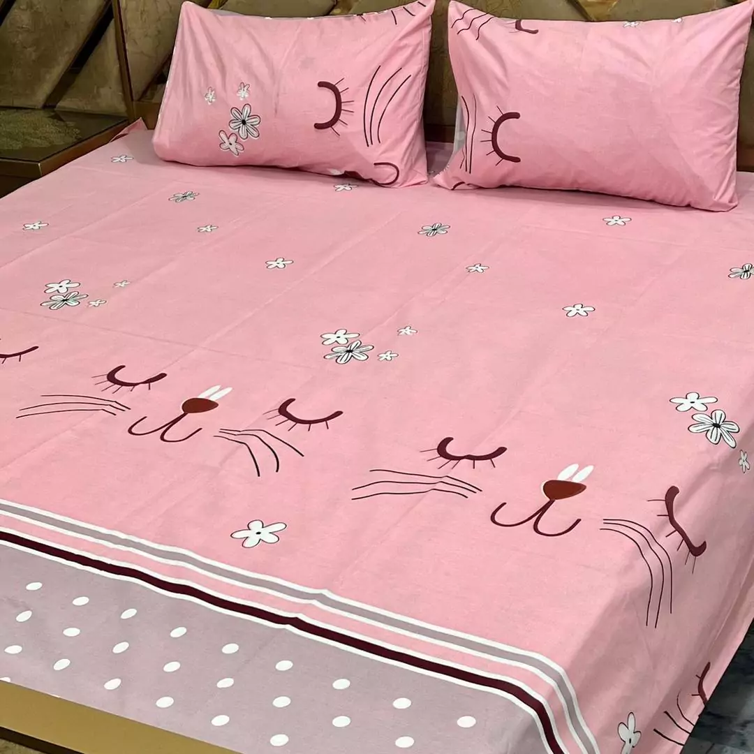 3 Pcs Cotton Printed Double Bedsheet B