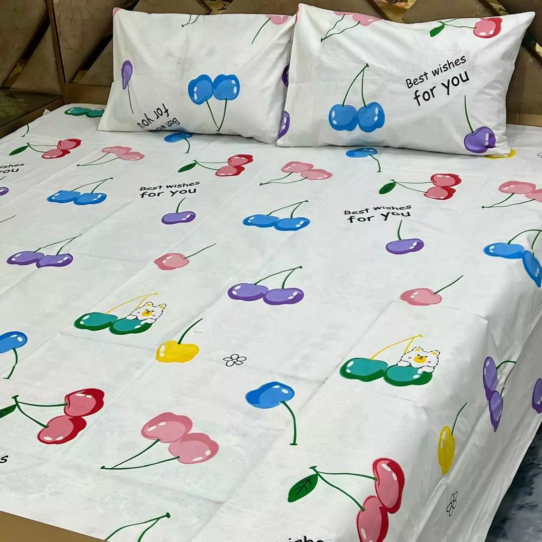 3 Pcs Cotton Printed Double Bedsheet B