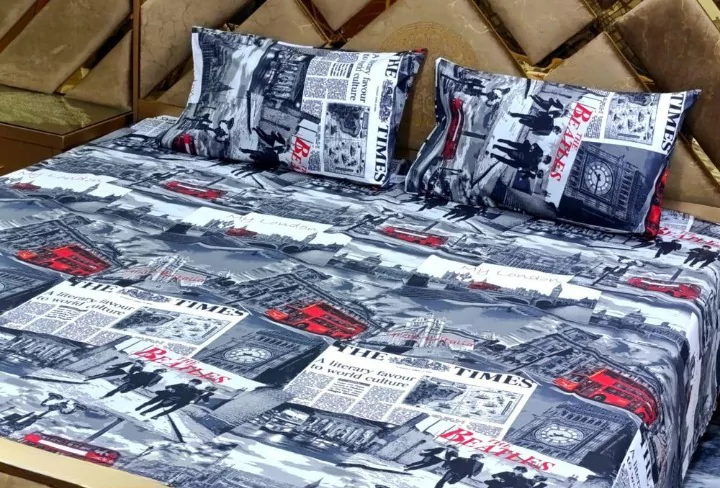 3 Pcs Cotton Printed Double Bedsheet