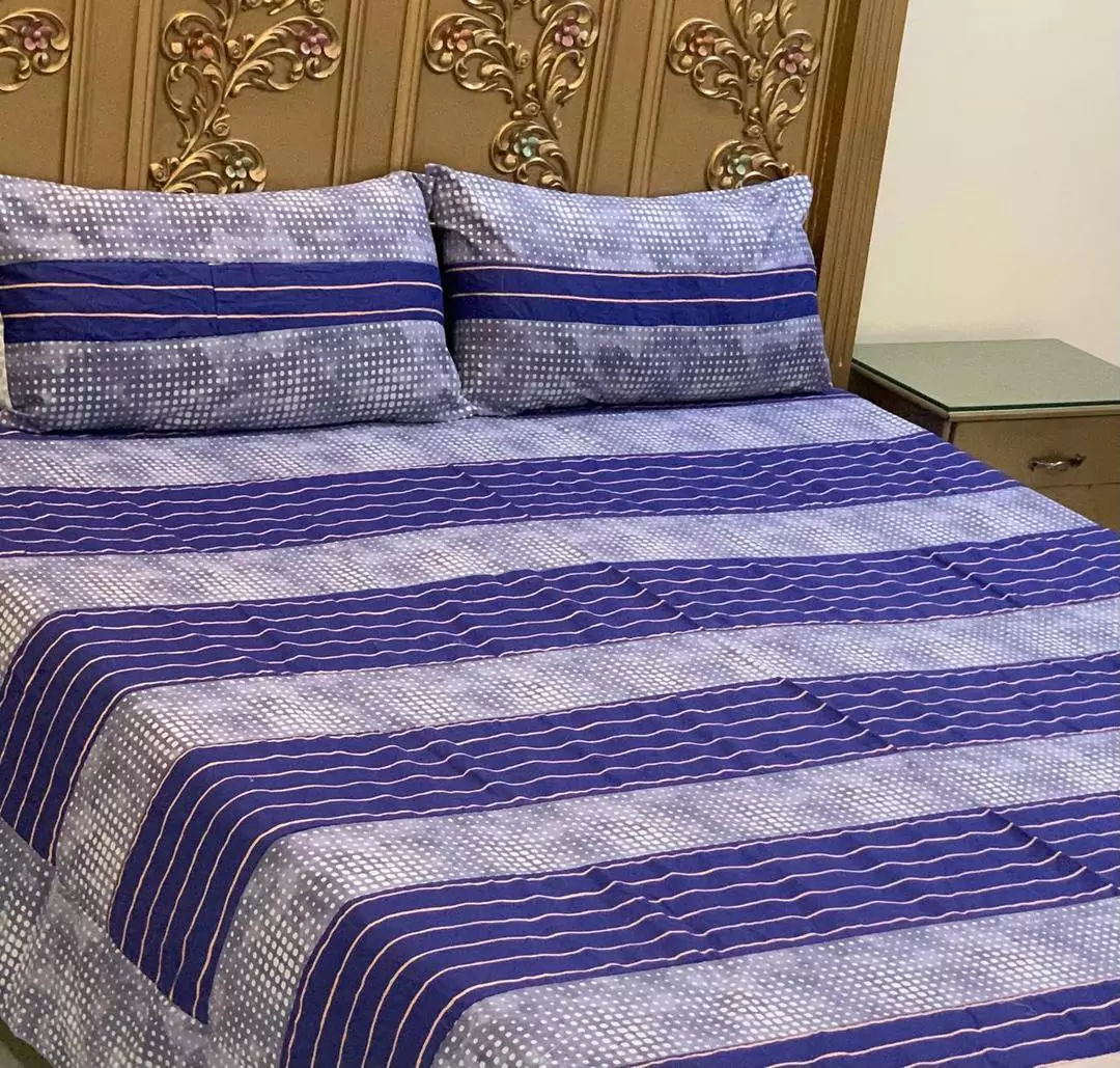 3 Pcs Cotton Printed Double Bedsheet D