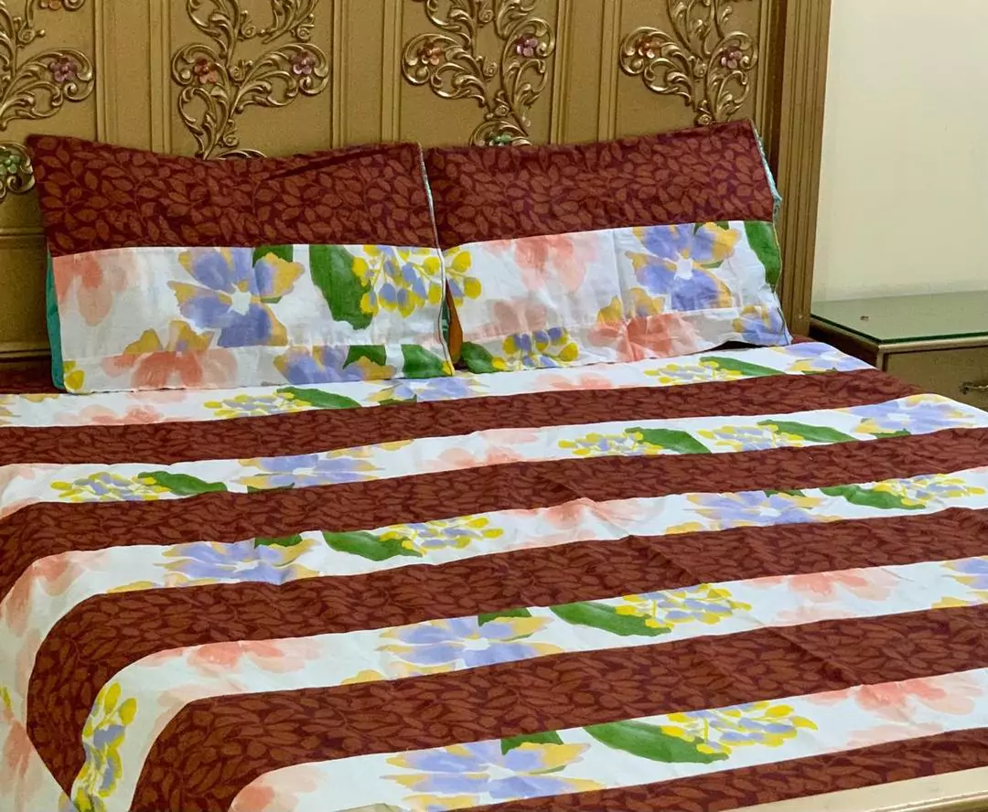 3 Pcs Cotton Printed Double Bedsheet D