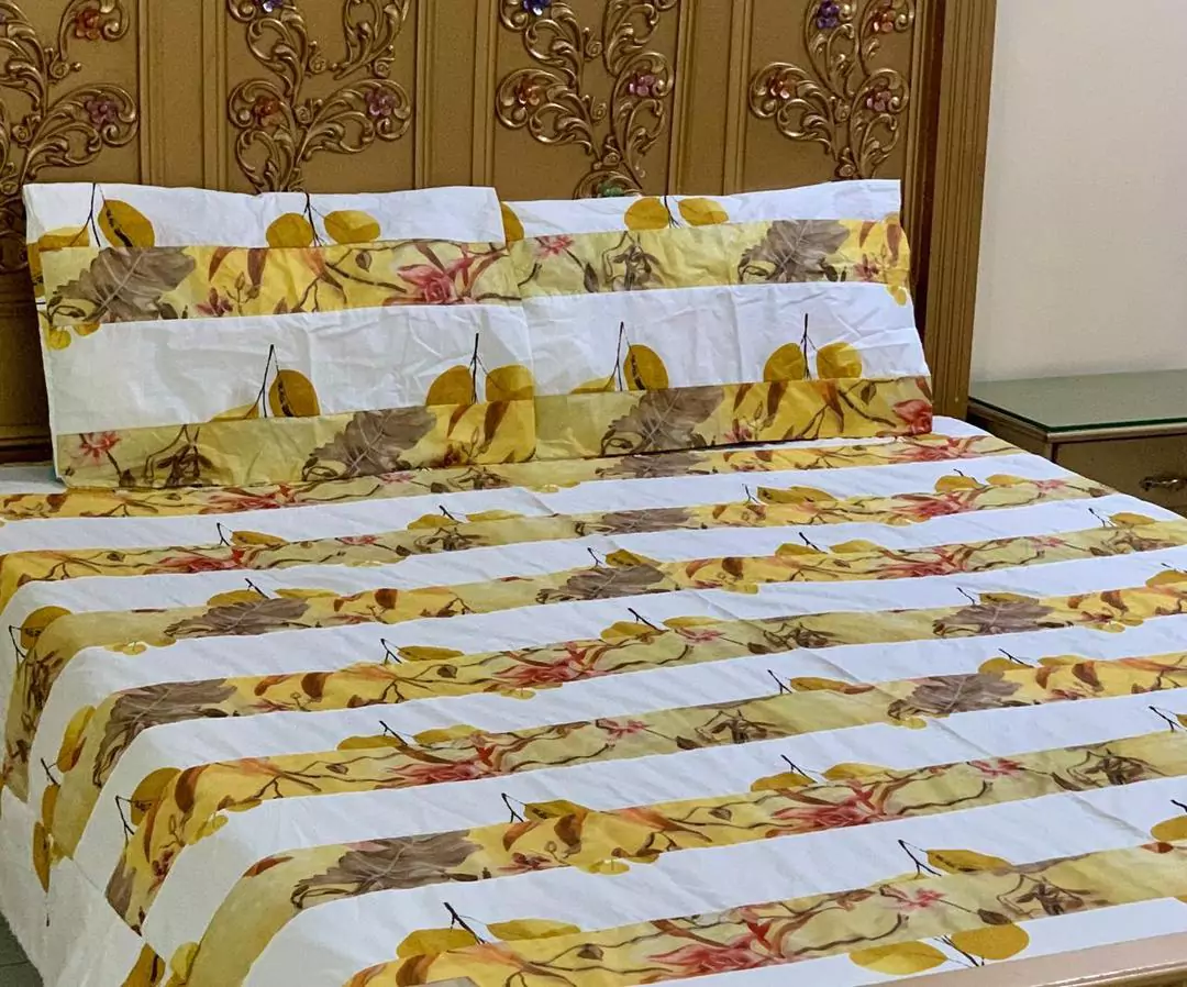 3 Pcs Cotton Printed Double Bedsheet D