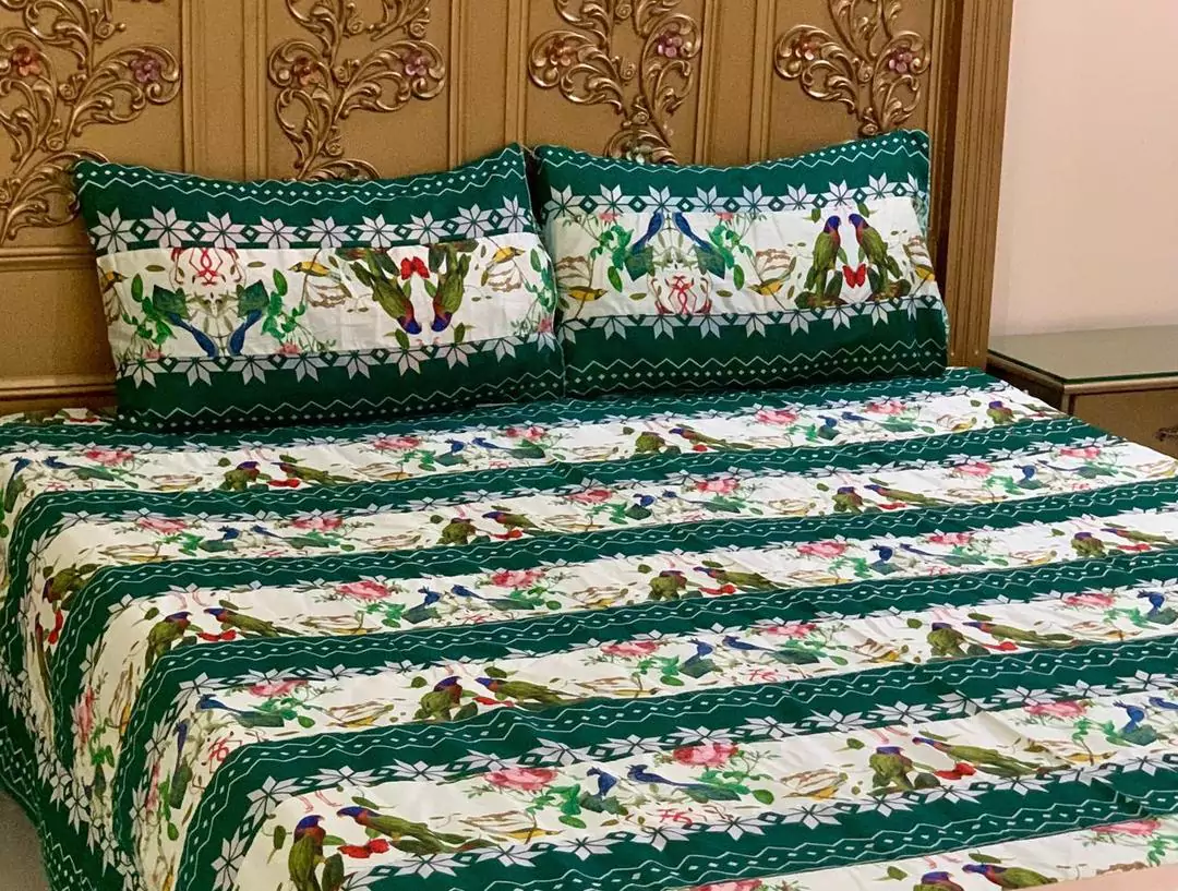 3 Pcs Cotton Printed Double Bedsheet D