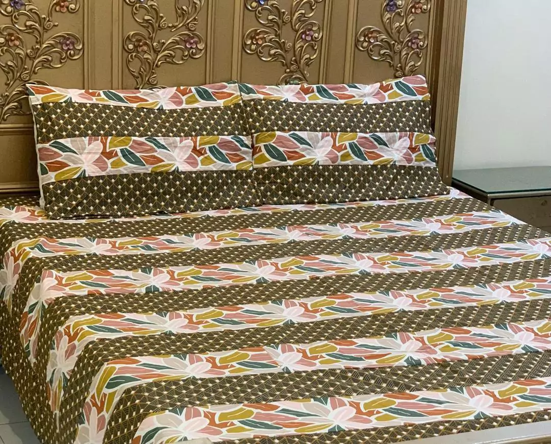 3 Pcs Cotton Printed Double Bedsheet D