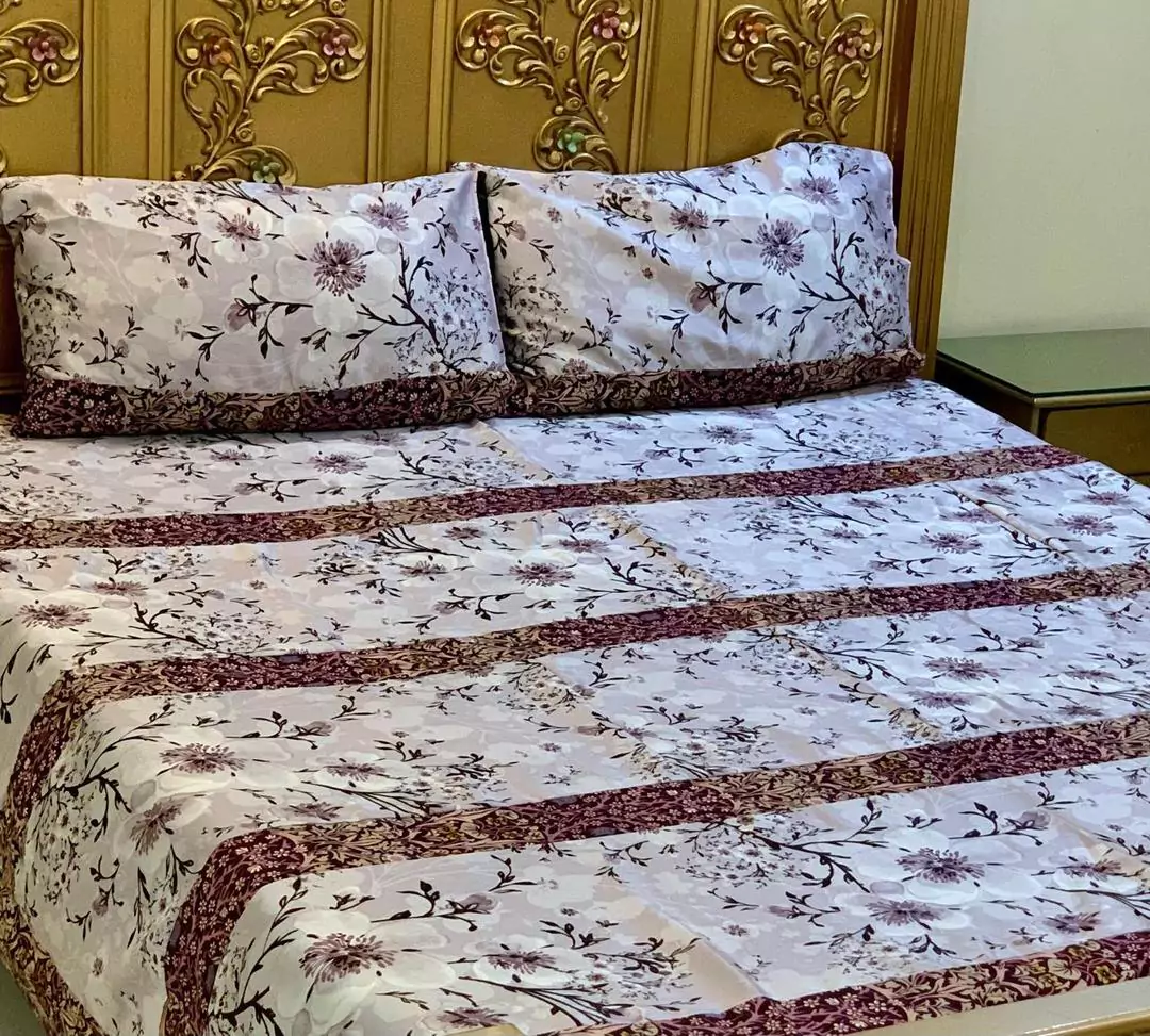 3 Pcs Cotton Printed Double Bedsheet DO 17