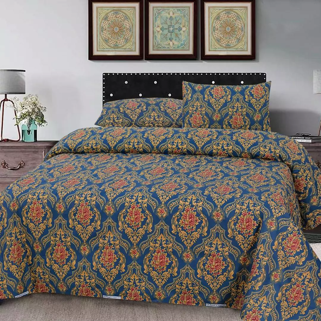 3 Pcs Cotton Printed Double Bedsheet GS12