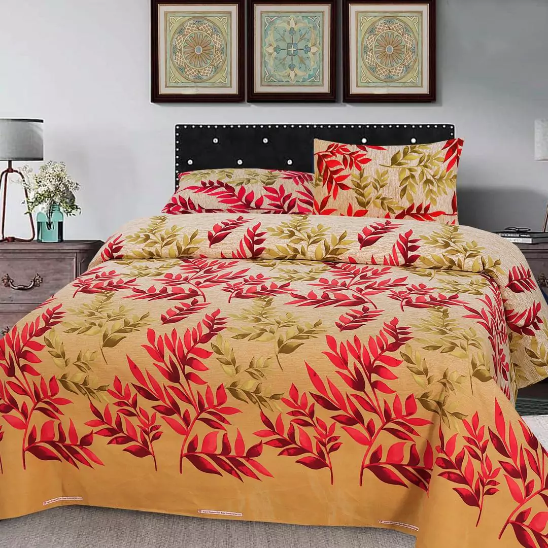 3 Pcs Cotton Printed Double Bedsheet GS15