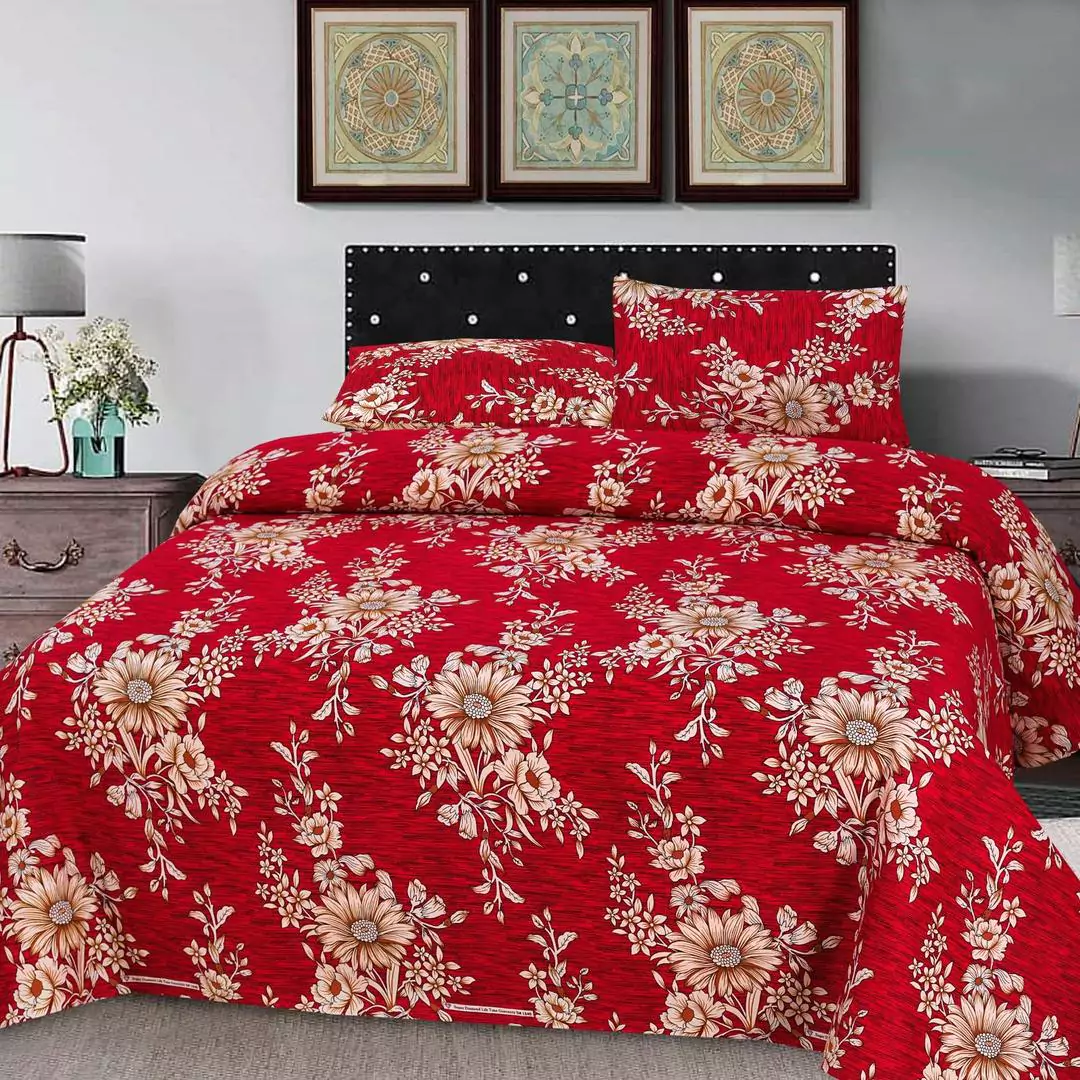 3 Pcs Cotton Printed Double Bedsheet GS16