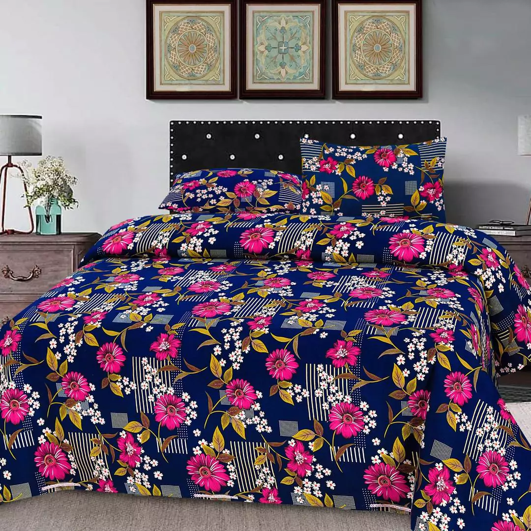 3 Pcs Cotton Printed Double Bedsheet G