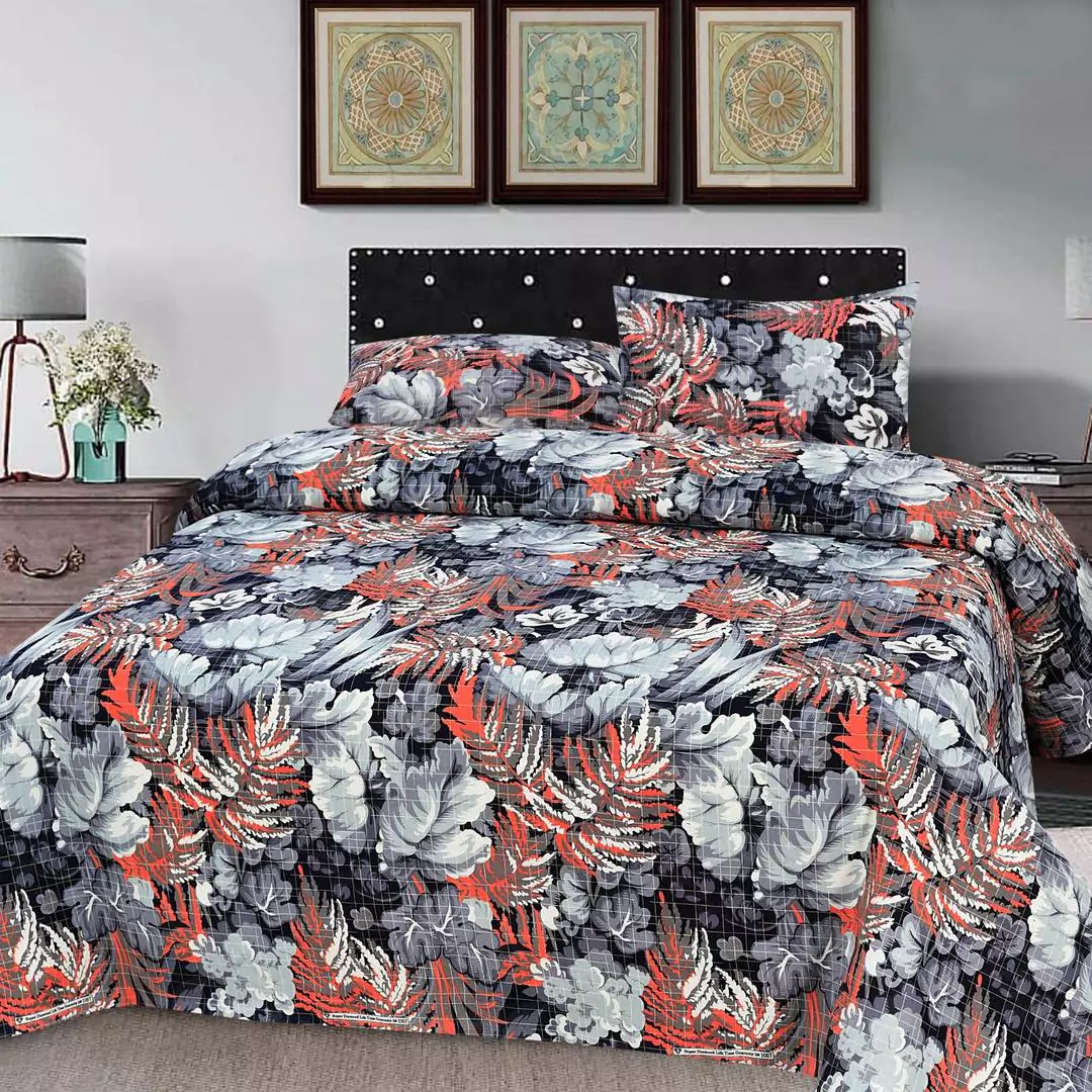 3 Pcs Cotton Printed Double Bedsheet GS19