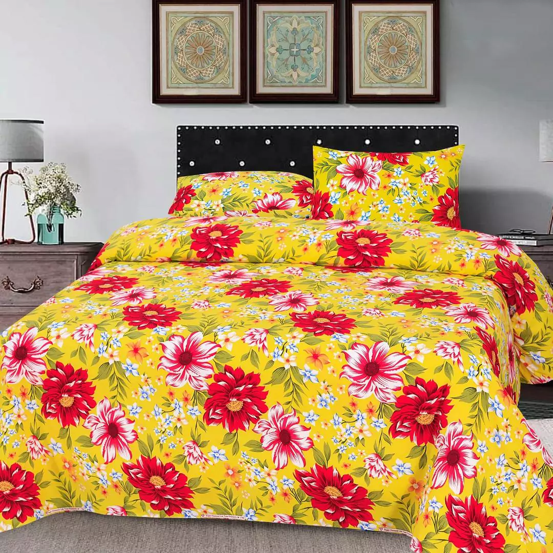 3 Pcs Cotton Printed Double Bedsheet GS20