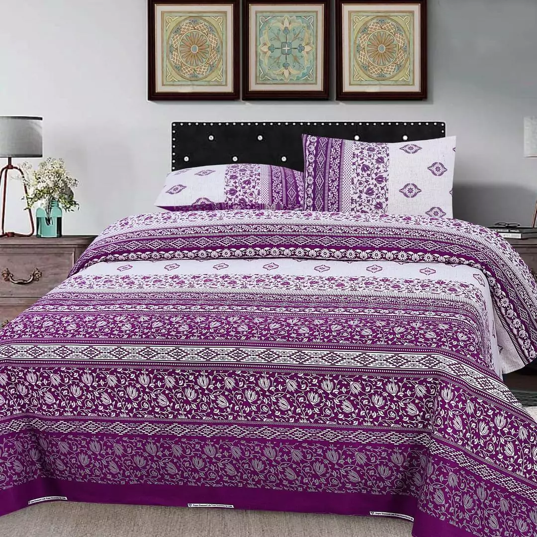 3 Pcs Cotton Printed Double Bedsheet G