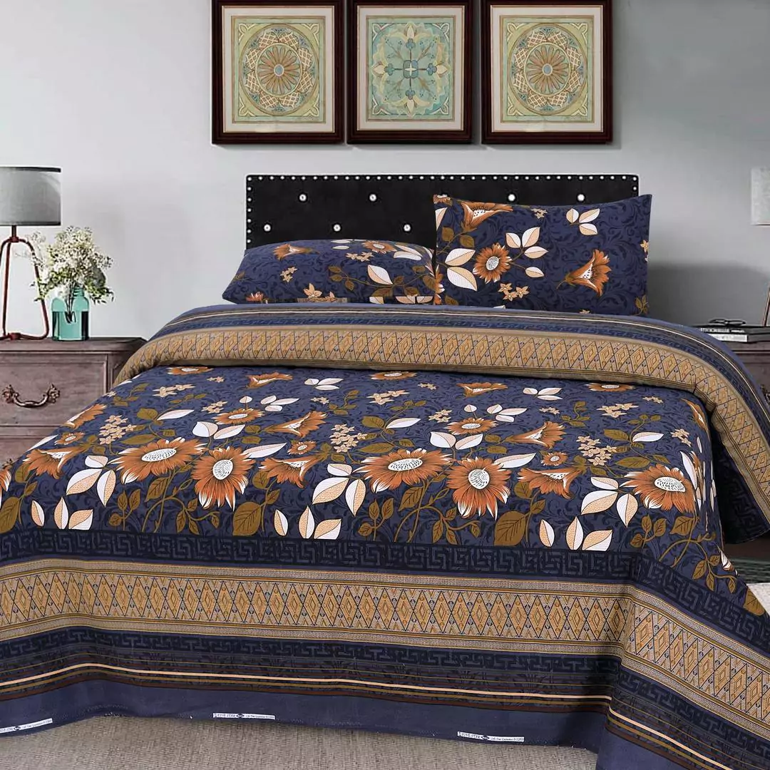 3 Pcs Cotton Printed Double Bedsheet G