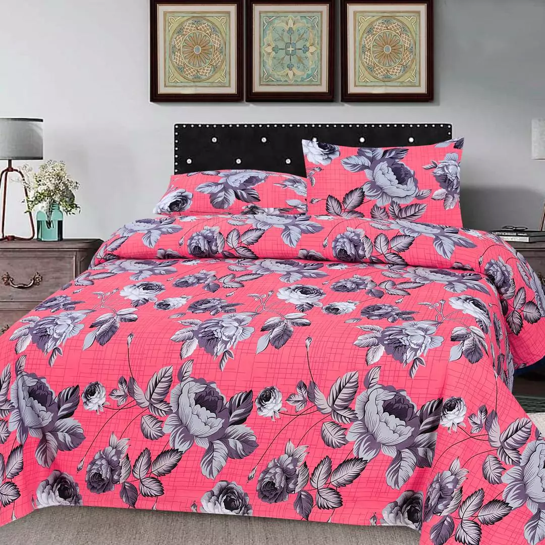 3 Pcs Cotton Printed Double Bedsheet GS25