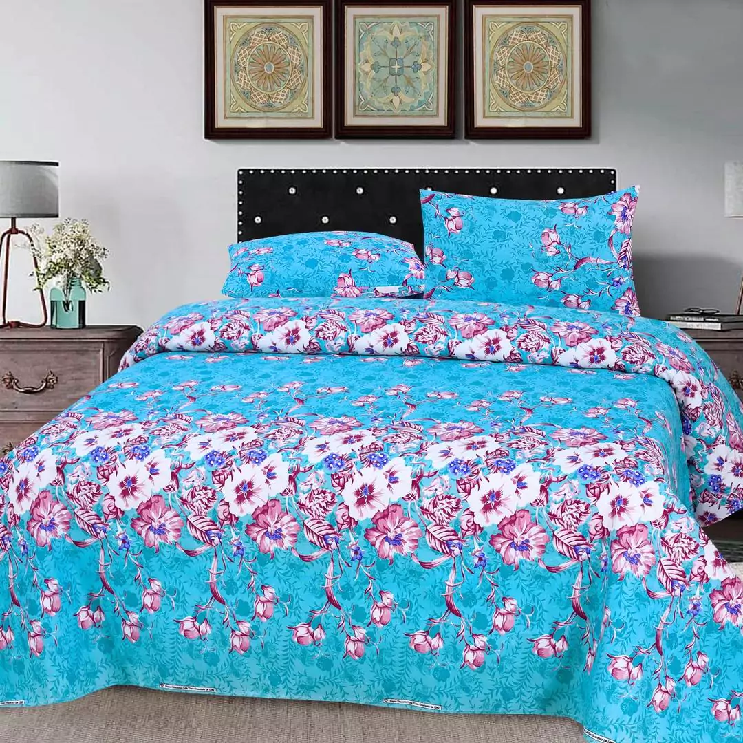 3 Pcs Cotton Printed Double Bedsheet GS26