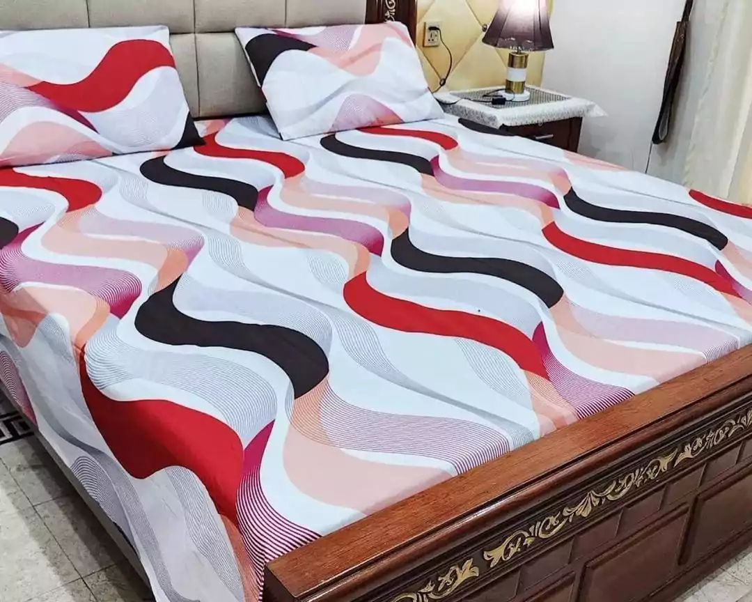 3 Pcs Cotton Printed King Size Bed Sheet VV811