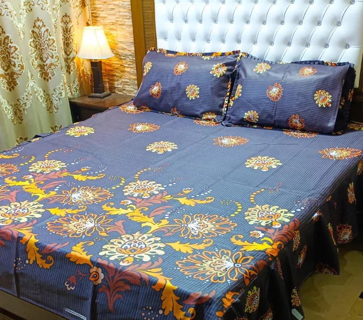 3 Pcs Cotton Salonica Frill Double Bedsheet