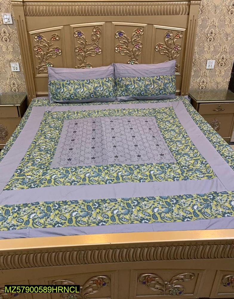 3 Pcs Cotton Scotton Patch Work Double Bedsheet