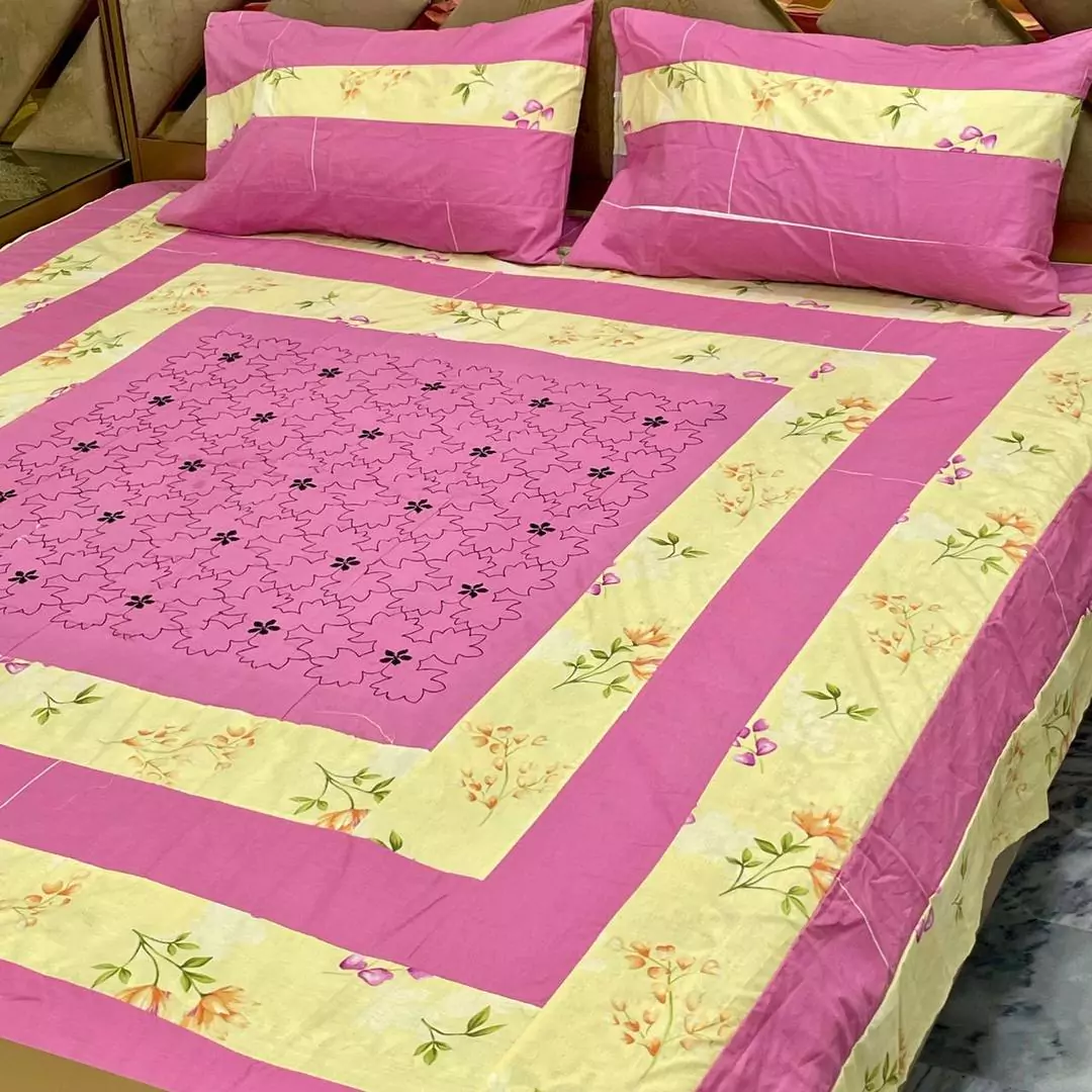 3 Pcs Cotton Sotton Printed Double Bedsheet