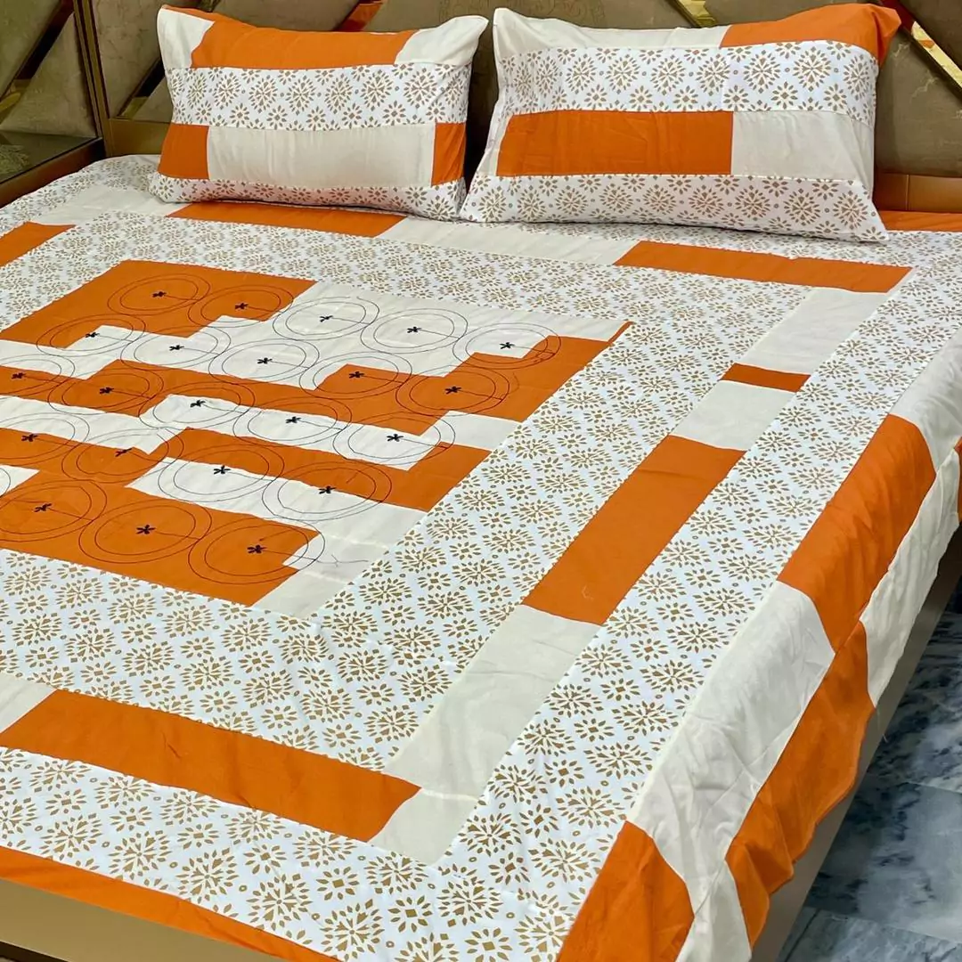 3 Pcs Cotton Sotton Printed Double Bedsheet