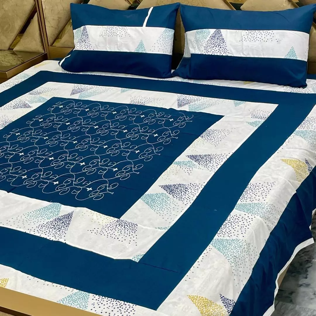 3 Pcs Cotton Sotton Printed Double Bedsheet