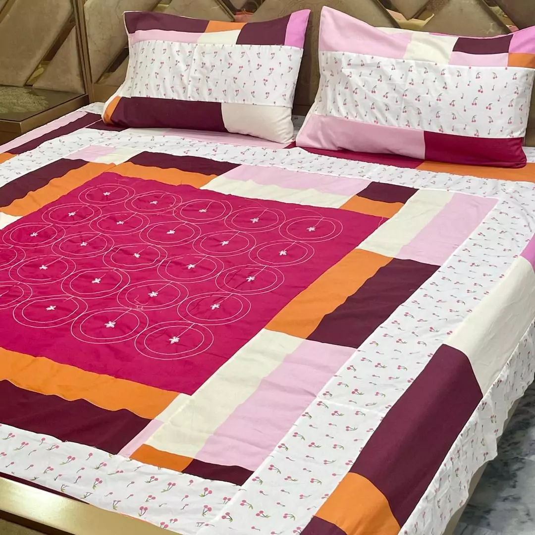 3 Pcs Cotton Sotton Printed Double Bed