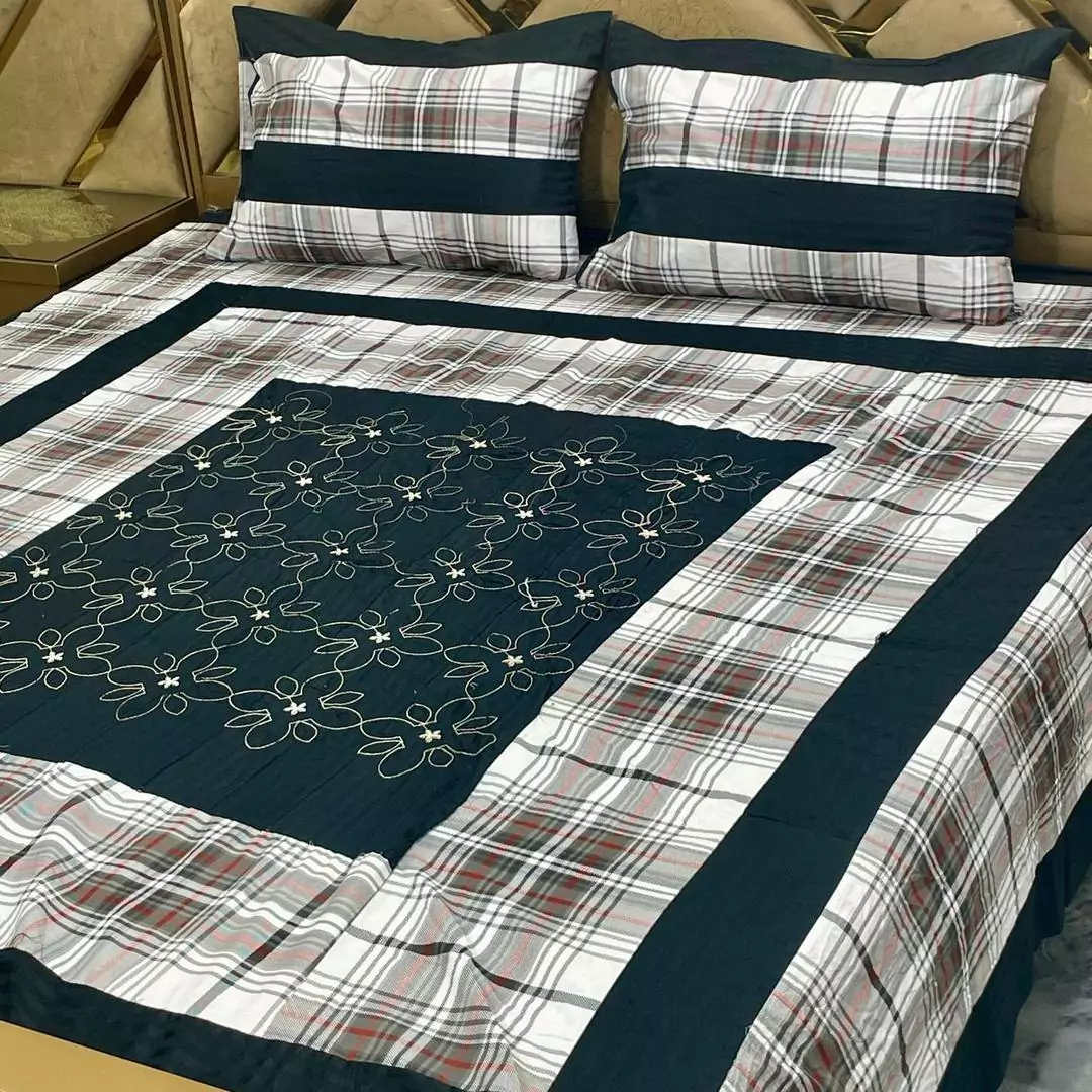 3 Pcs Cotton Sotton Printed Double Bedsheet BB 11