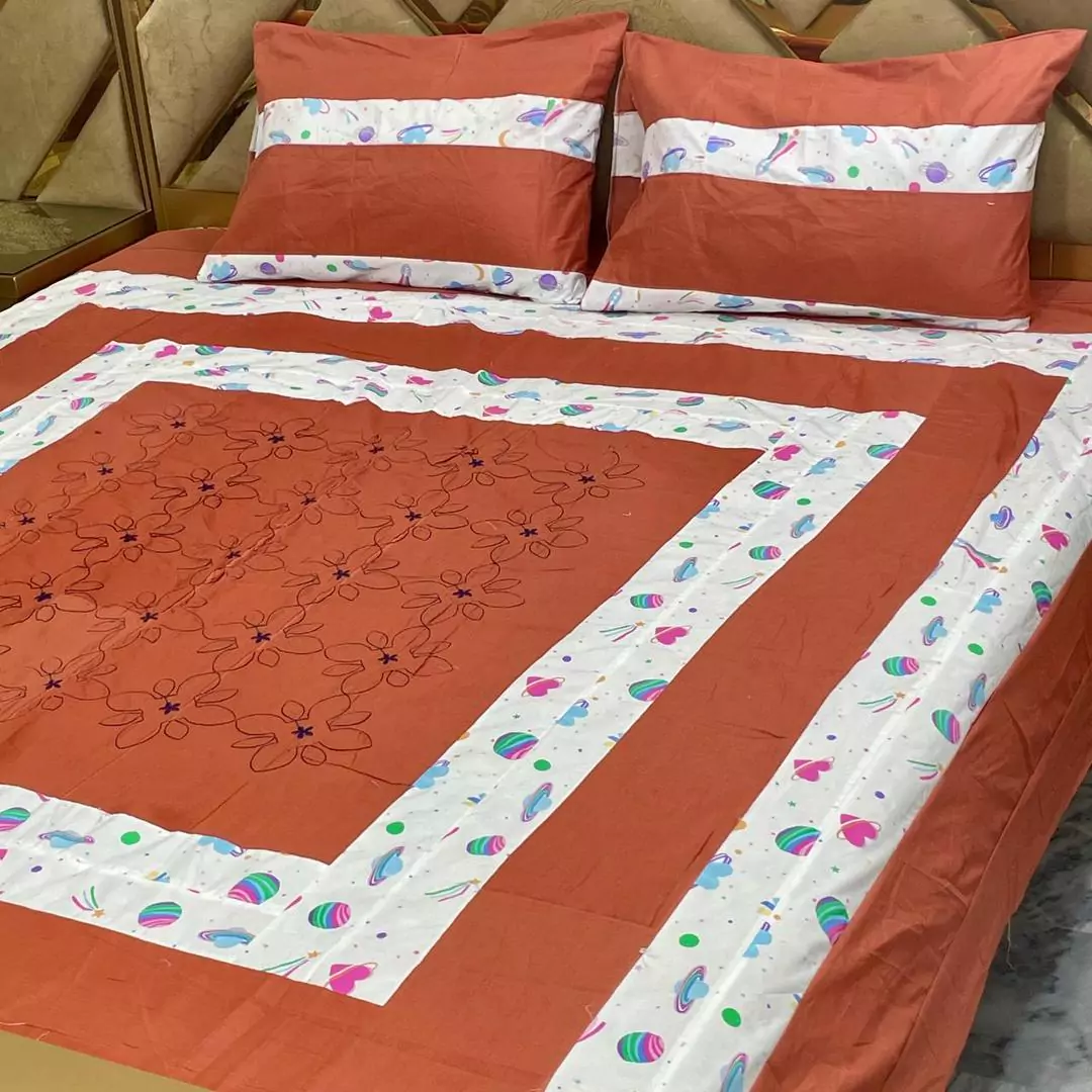 3 Pcs Cotton Sotton Printed Double Bedsheet BB 12