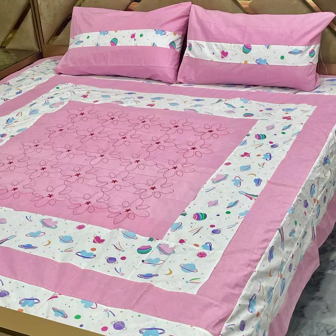 3 Pcs Cotton Sotton Printed Double Bedsheet BB 13