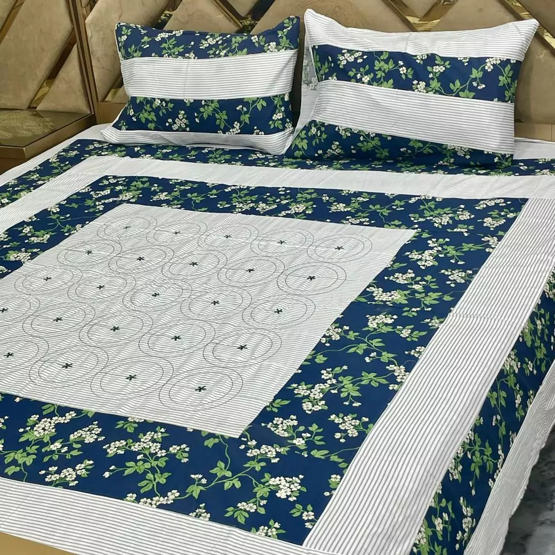 3 Pcs Cotton Sotton Printed Double Bedsheet BB 15