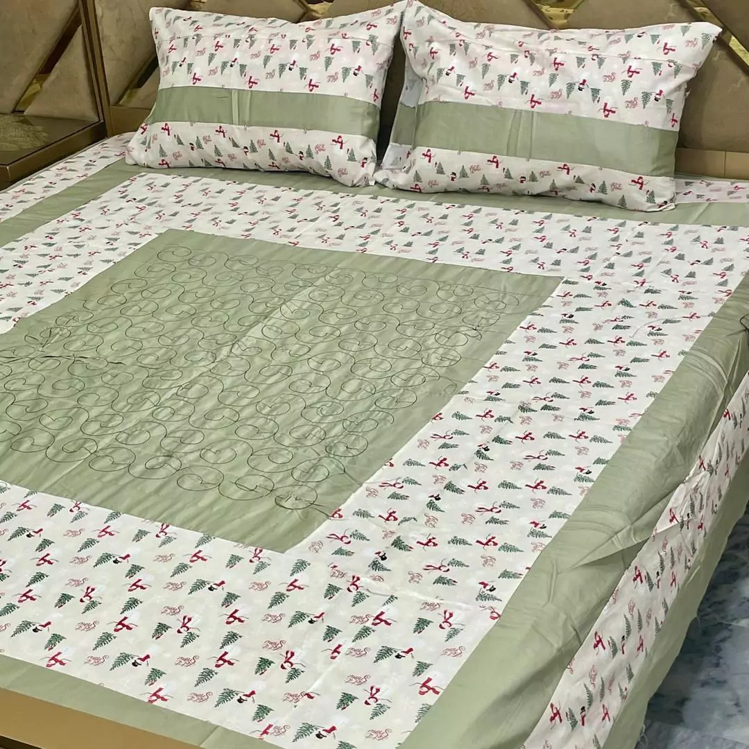 3 Pcs Cotton Sotton Printed Double Bedsheet BB 18