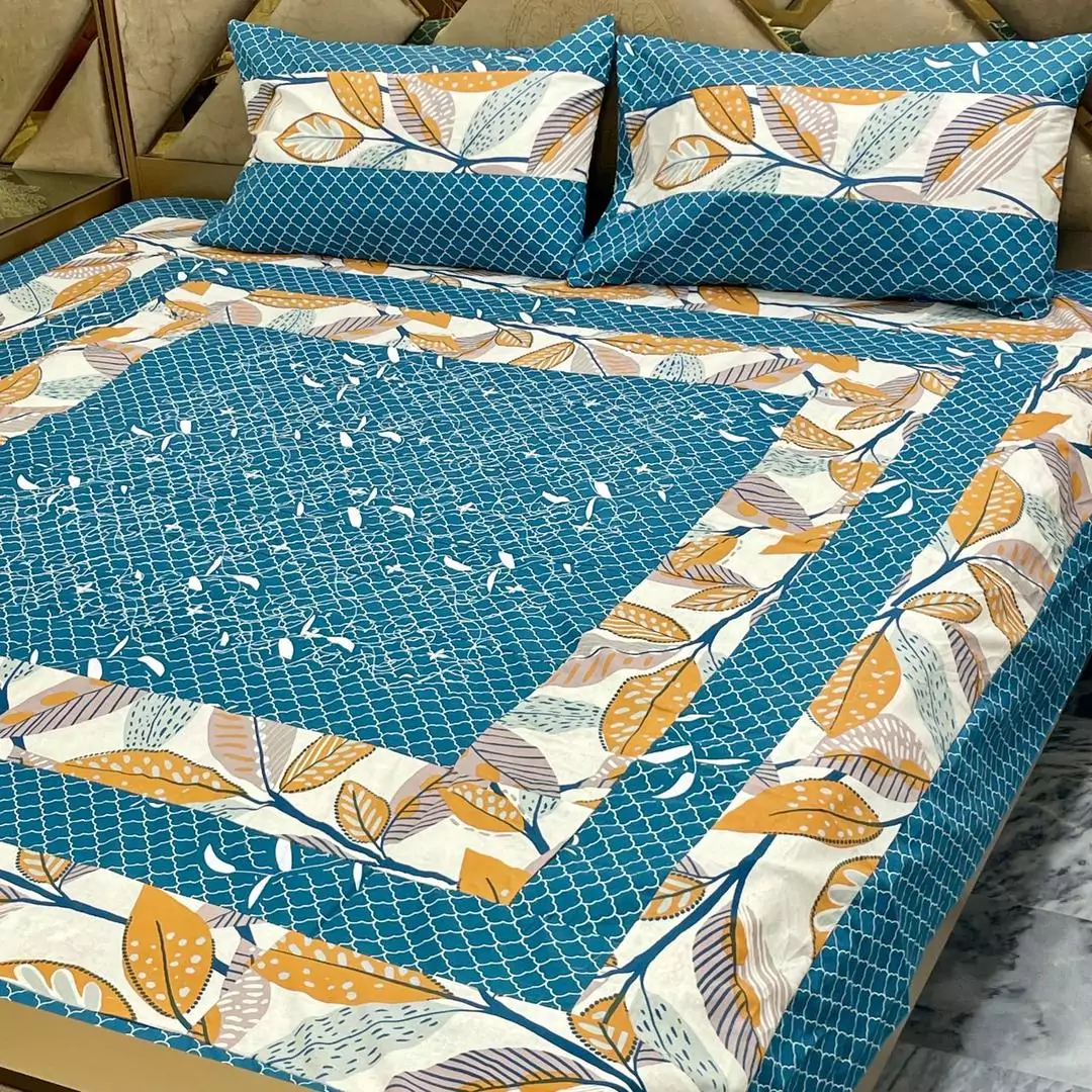 3 Pcs Cotton Sotton Printed Double Bedsheet