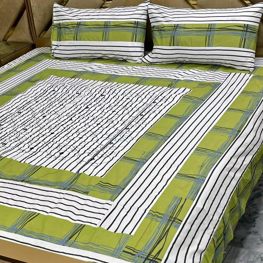 3 Pcs Cotton Sotton Printed Double Bedsheet