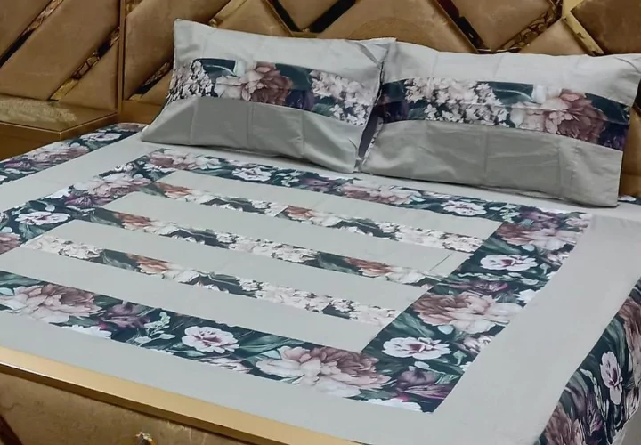 3 Pcs Cotton Sotton Printed King Size Double Bedsheet