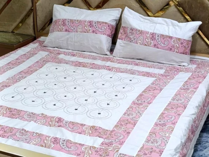 3 Pcs Cotton Sotton Printed King Size Double Bedsheet