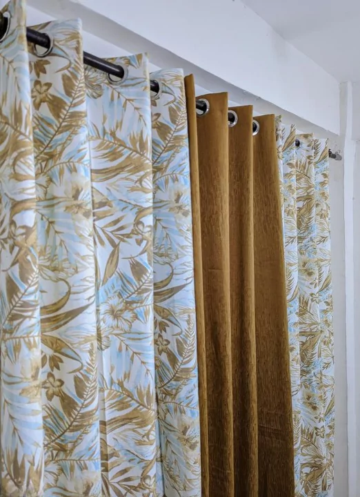 curtains - 3 Pcs Cotton Textured Indoor Home Curtains