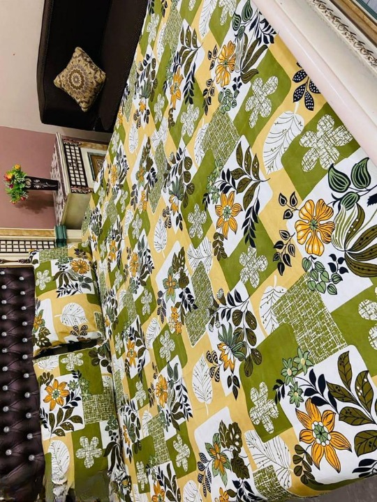 3 Pcs Crystal Cotton Printed Double Bedsheet
