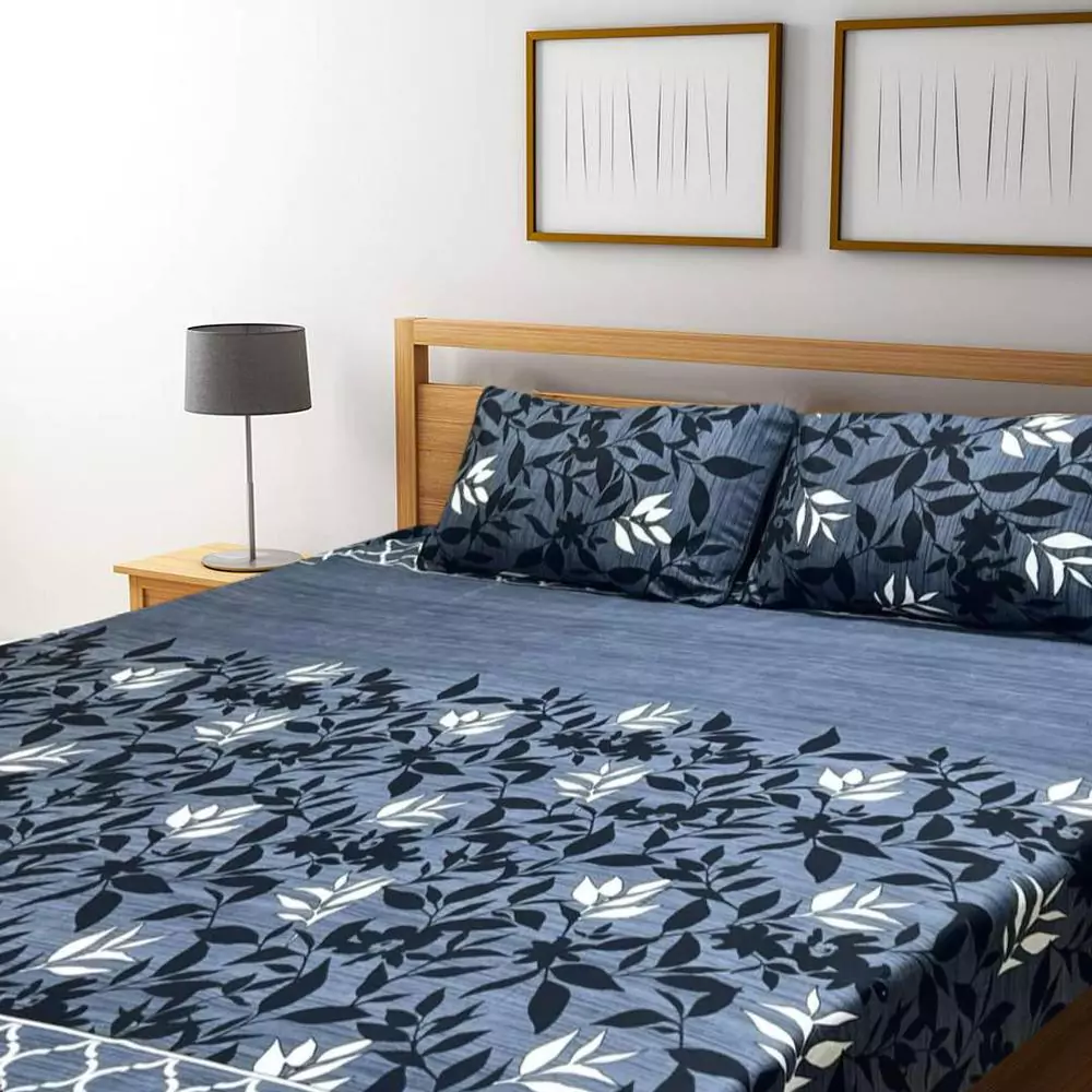 3 Pcs Crystal Cotton Printed Double Bedsheet