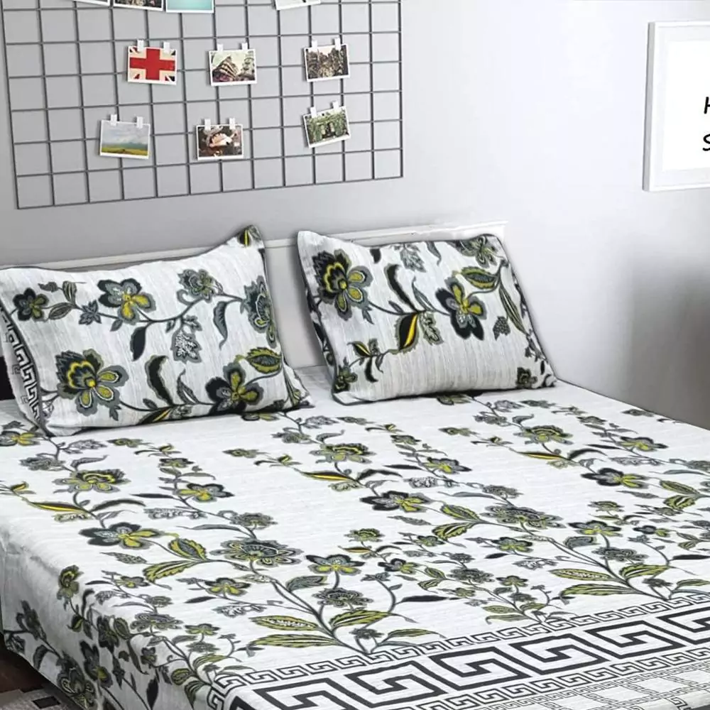 3 Pcs Crystal Cotton Printed Double Bedsheet