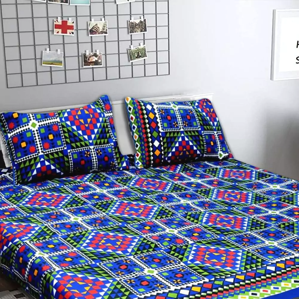 3 Pcs Crystal Cotton Printed Double Bedsheet