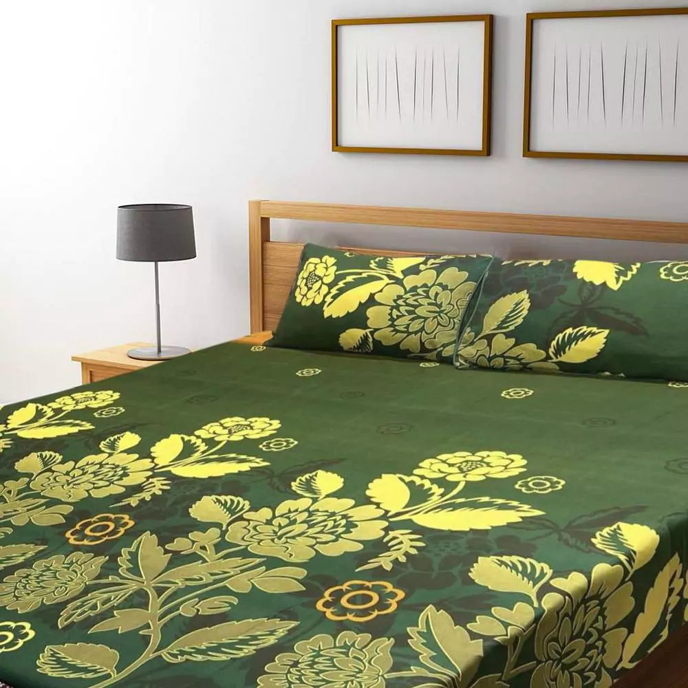 3 Pcs Crystal Cotton Printed Double Bedsheet