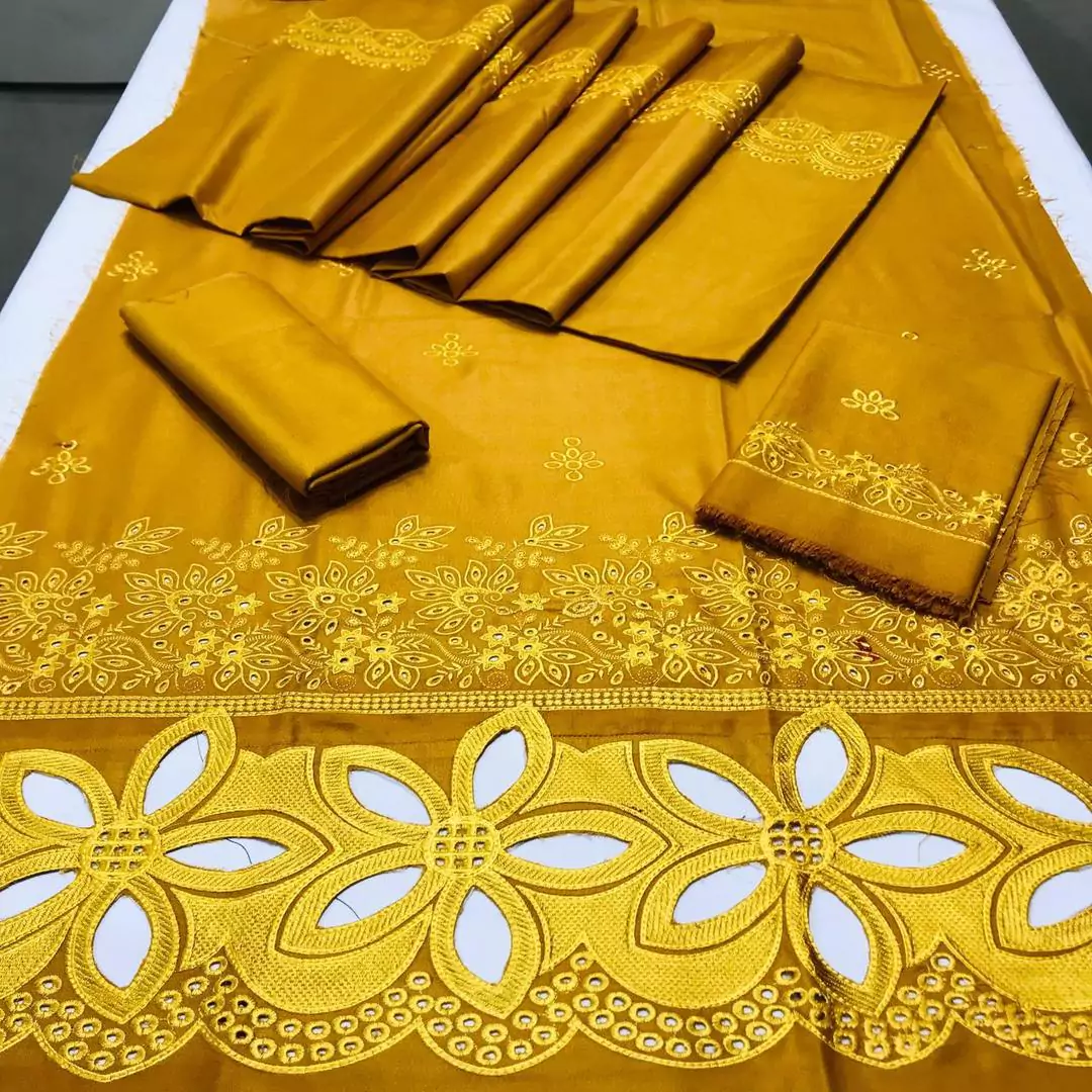 3 Pcs Elegant Golden Dhanak Suit