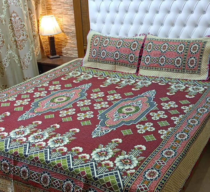 3 Pcs Gultex Multani Embroidered Double Bedsheet