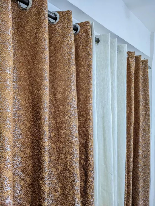 curtains - 3 Pcs Jute Textured Indoor Home Curtains